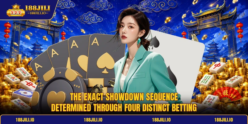 The exact showdown sequence determined through four distinct betting